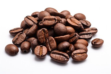 Naklejka premium Singular coffee beans separated against white background