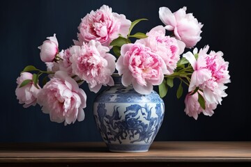 Stunning peony flowers in vase on table