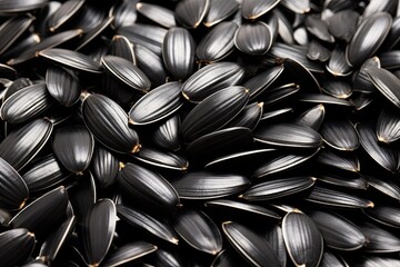 Sunflower black seeds in a close up capture isolated on a white background