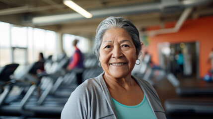 Elderly women exercise at the gym - obrazy, fototapety, plakaty