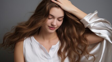 Obraz premium Hair perfection, self-care, deep hydration, hair renewal, nourishing treatment, radiant locks, beauty enhancement. Generated by AI.