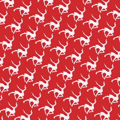 Christmas white reindeer diagonal pattern on red background.  Christmas Eve Noel Yule greeting card, gift tag, wrapping paper. 