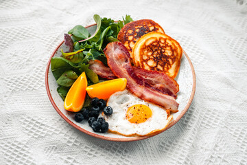 Breakfast Pancakes Fried Eggs Bacon