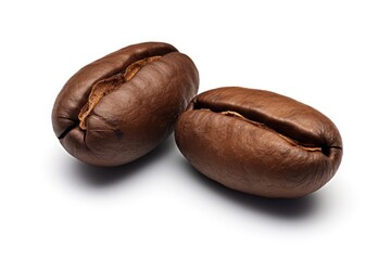 Two coffee beans on white background Clipping path