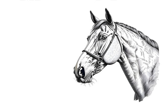 Black and white drawing of a horse head.