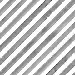 Watercolor stripe seamless pattern. Black grey stripes background.
