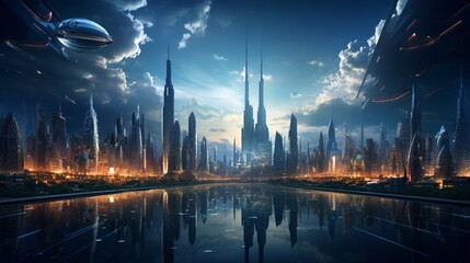 A futuristic cityscape bathed in the radiance of innovation, where the metropolis of tomorrow...