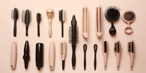 Poster make up brushes on white background ,Hair and Beauty Salons , Stylish Fashion Hair Brush with Back Side Mirror for Baby Girl generative ai © Hadi