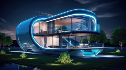 Fototapeta premium Futuristic smart living house with digital technologies