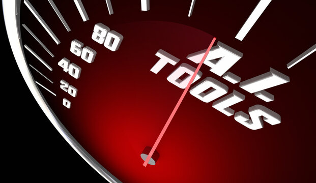 AI Tools Speedometer Increase Productivity Level Efficiency Artificial Intelligence 3d Illustration