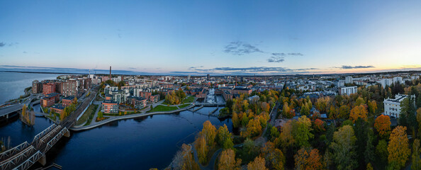 Aerial autmn panorama over Tampere, Finland