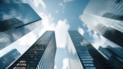 Fototapeta na wymiar Modern office buildings skyscrapers taken from below with blue sky