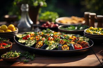 Veggie catering food, setting on outdoor event.