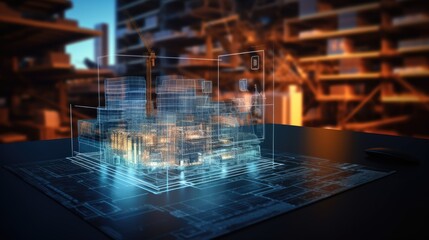 Hologram and projection of the building or factory. Design project.