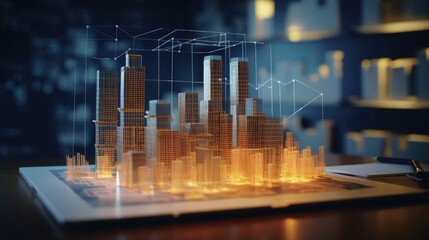 Hologram and projection of the building or factory. Design project.