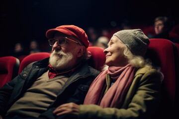 Couple attending a local theater, engrossed in a play.