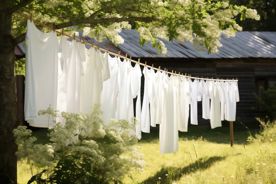 Dry clothes summer line cotton white wash rope laundry clothesline clean