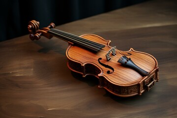 Detailed view of a small wooden toy violin. Generative AI