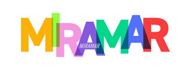 MIRAMAR. The name of the city on a white background. Vector design template for poster, postcard, banner
