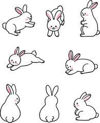  set of cute hares in different poses
