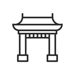 Asian Architecture Gate Icon. Vector Linear Illustration of Traditional Oriental Torii Entrance, Representing Ancient Cultural Heritage and Spiritual Symbols of the East.