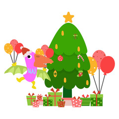 Dinosaur christmas happy new year, Dino clipart