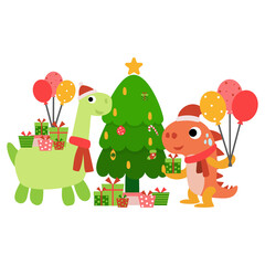Dinosaur christmas happy new year, Dino clipart