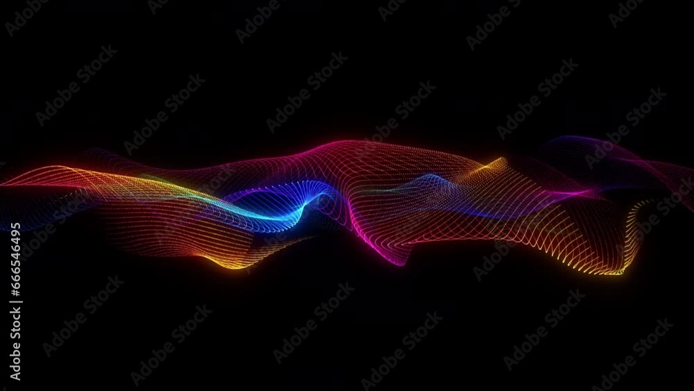Poster 4k video. neon particles background. 3d render. abstract art animation. futuristic sci-fi intro. sea