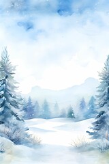 AI generated illustration of a snowy forest in watercolor