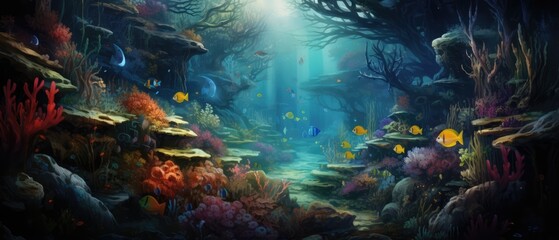 Obraz na płótnie Canvas Coral reef and fish underwater abstract background marine ecosystem underwater sea view