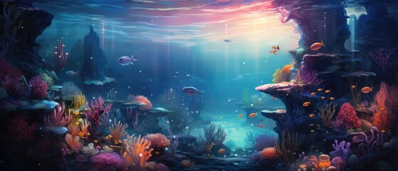 Obraz premium Coral reef and fish underwater abstract background marine ecosystem underwater sea view