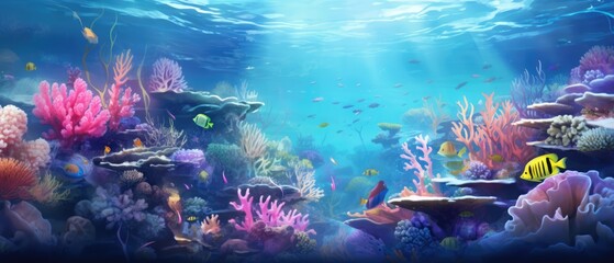 Coral reef and fish underwater abstract background marine ecosystem underwater sea view