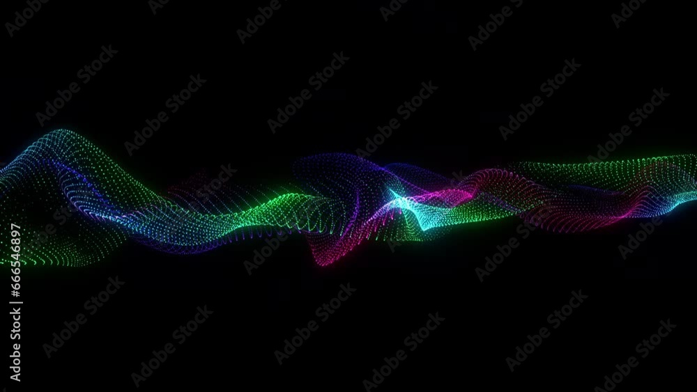 Poster 4k video. neon particles background. 3d render. abstract art animation. futuristic sci-fi intro. sea
