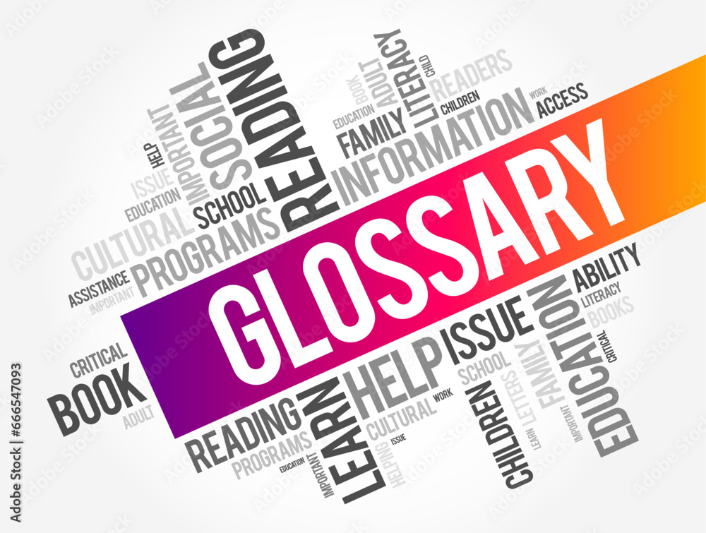 Fototapete glossary - an alphabetical list of words relating to a specific subject with explanations, word clou