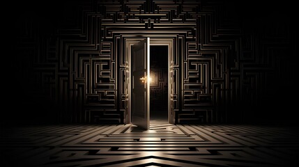 The door to the labyrinth of the subconscious, psychology and reason, the depths and mysteries of the inner world. - obrazy, fototapety, plakaty