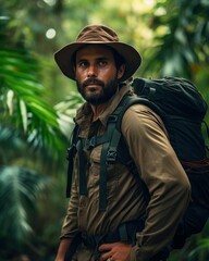 A man in the middle of a deserted and green nature
