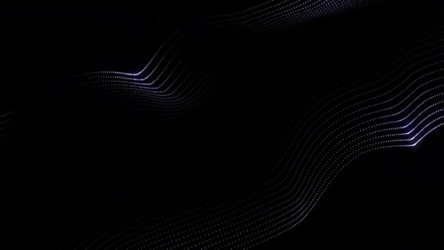 4k Video. Neon particles background. 3d Render. Abstract art animation. Futuristic sci-fi intro. Seamless loop. Isolated on black background. Wavy lines texture.
