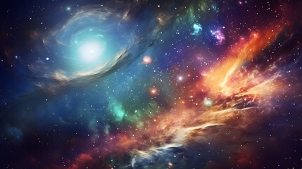 Stars of a planet and galaxy in a free space. lanets and galaxy, science fiction wallpaper. Beauty of deep space. Billions of galaxies in the universe Cosmic art background