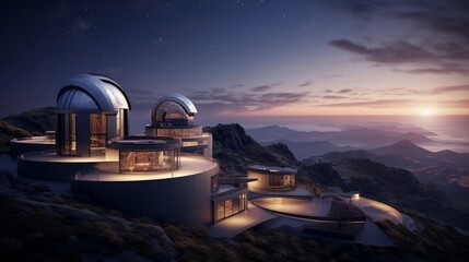 A vast, modern observatory with advanced telescopes, capturing celestial wonders against a backdrop of sleek, minimalist architecture