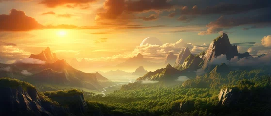 Fotobehang Picturesque Mountains landscape with crisp mountain air in Sunset © ArtStockVault