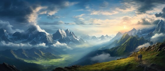 Picturesque Mountains landscape with crisp mountain air in Sunset