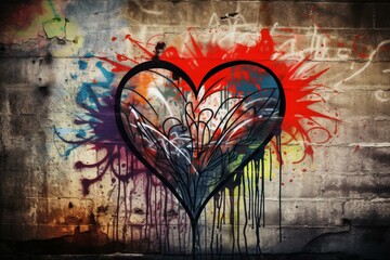 Graffiti heart on wall. Great for Valentine's cards, notebooks, and wallpaper. Generative AI