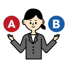 ビジネス　ビジネスパーソン　比較　クイズ　選択　スーツ　女性　イラスト　