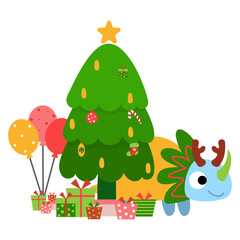 Dinosaur christmas happy new year, Dino clipart