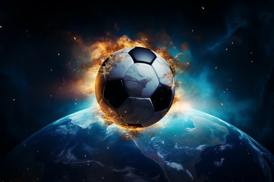 Abstract night world in outer space featuring a soccer ball, unique wallpaper