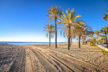 Puerto Banus near Marbella sand beach morning view