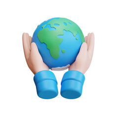 save earth. 3d Green ecology icon, Clean Energy, hand holding planet.