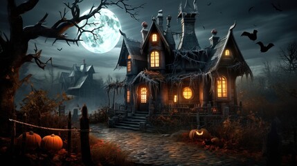Fototapeta na wymiar Scary house for Halloween. Children illustration. 
