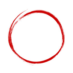 red circle pen drawing. Highlight hand drawn circle isolated on white background. Handwritten red circle. For markers, pencils, logos and text checks. Vector illustration