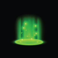 Beam frame effects game, green futuristic ray, vector laser glow, energy aura or vortex, circle magic teleport tunnel